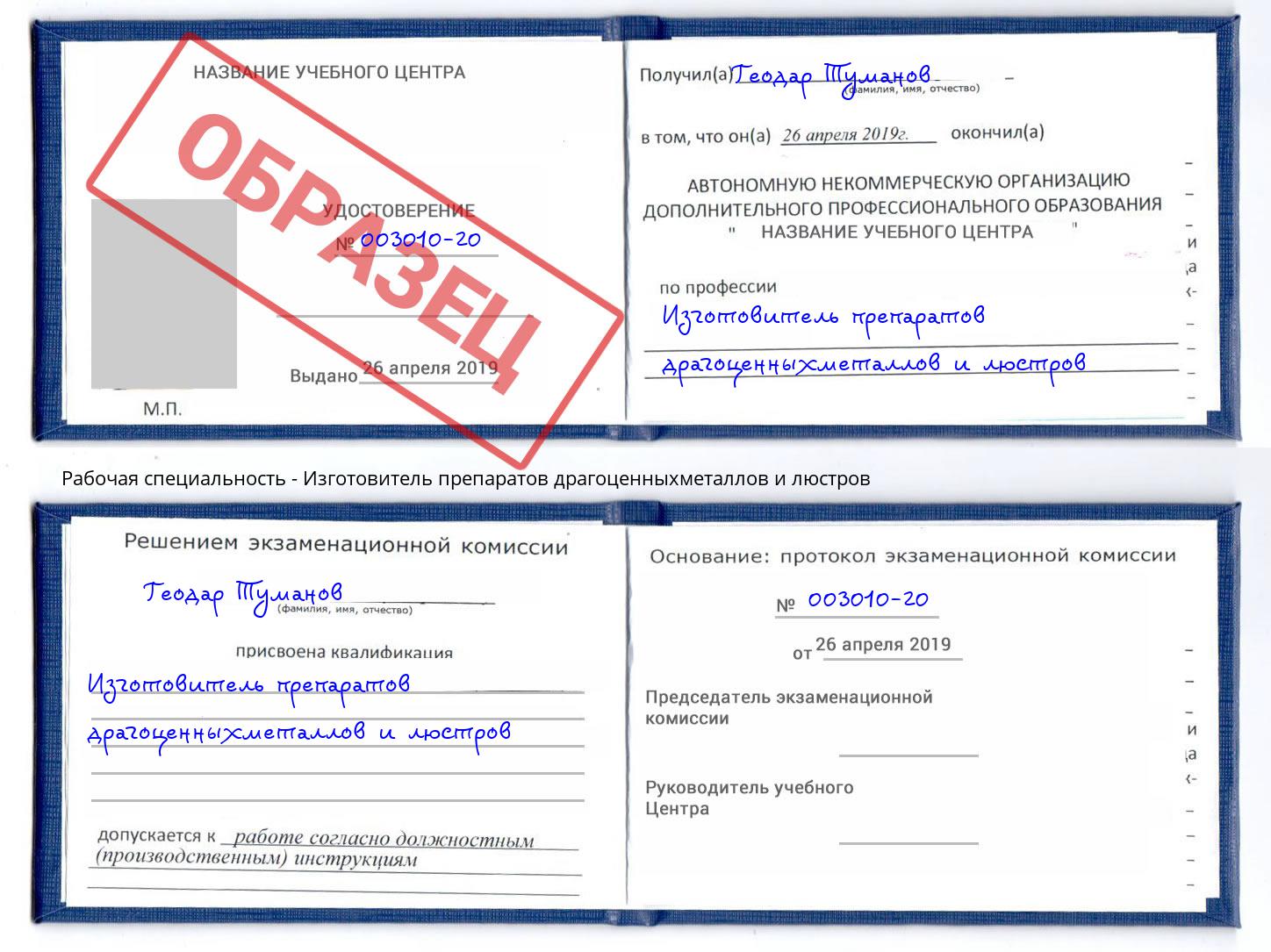 Изготовитель препаратов драгоценныхметаллов и люстров Балашов