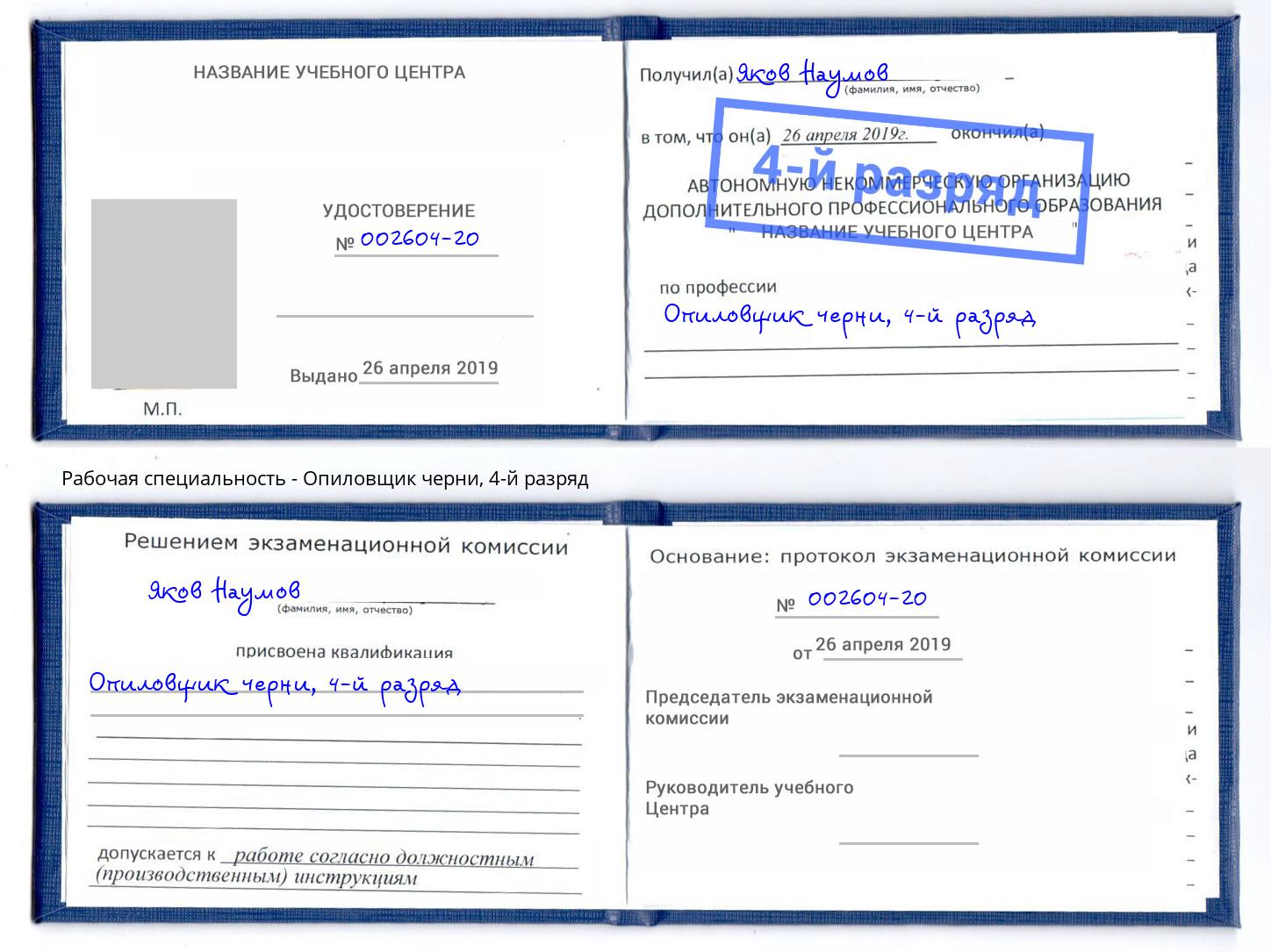 корочка 4-й разряд Опиловщик черни Балашов