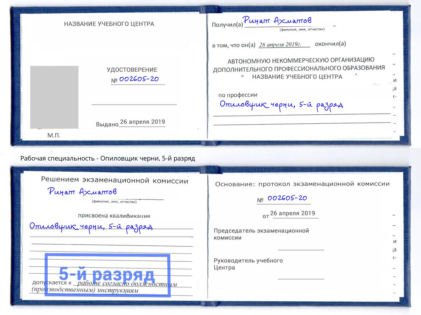 корочка 5-й разряд Опиловщик черни Балашов