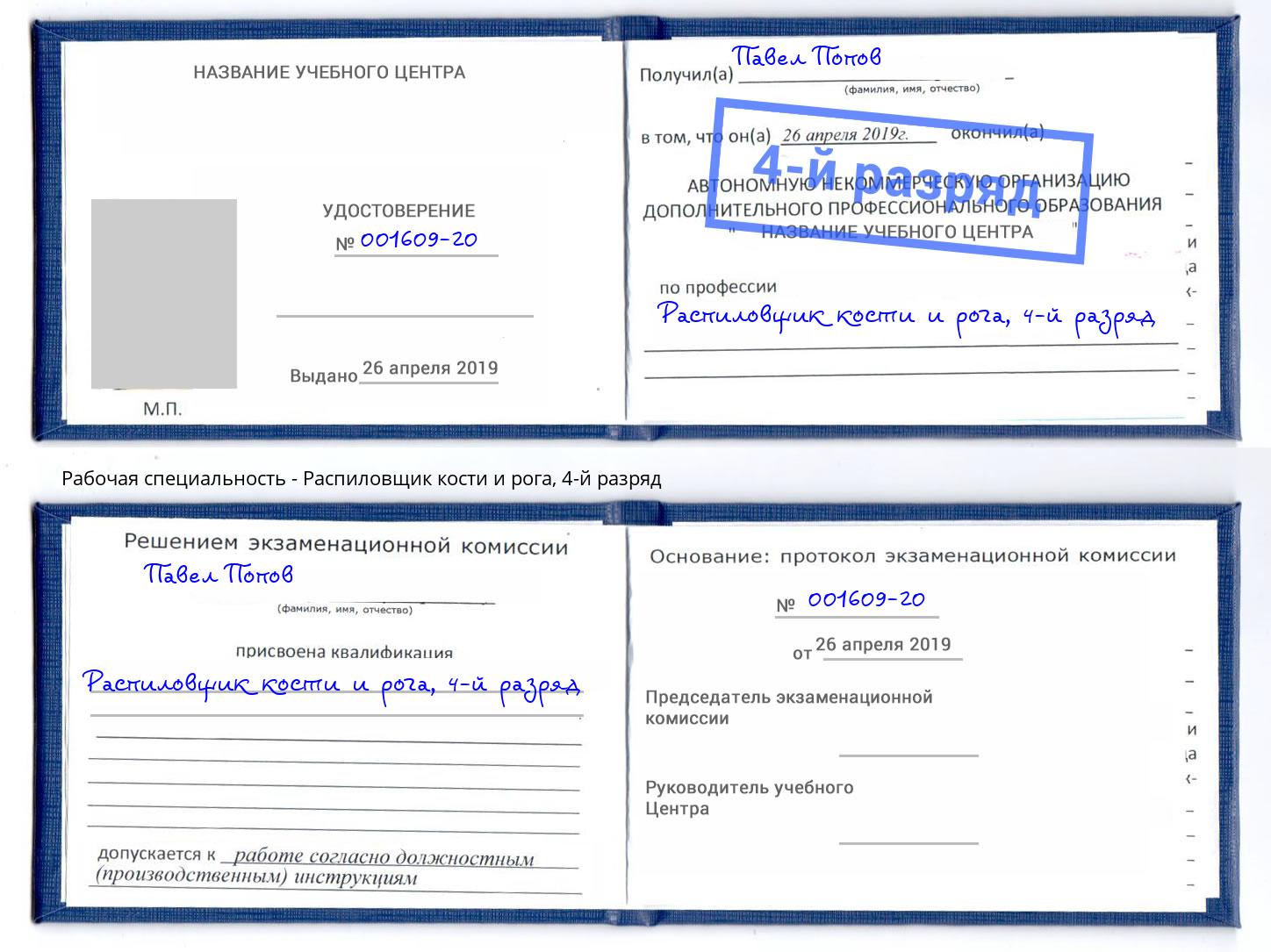 корочка 4-й разряд Распиловщик кости и рога Балашов