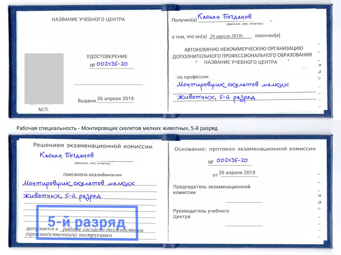корочка 5-й разряд Монтировщик скелетов мелких животных Балашов