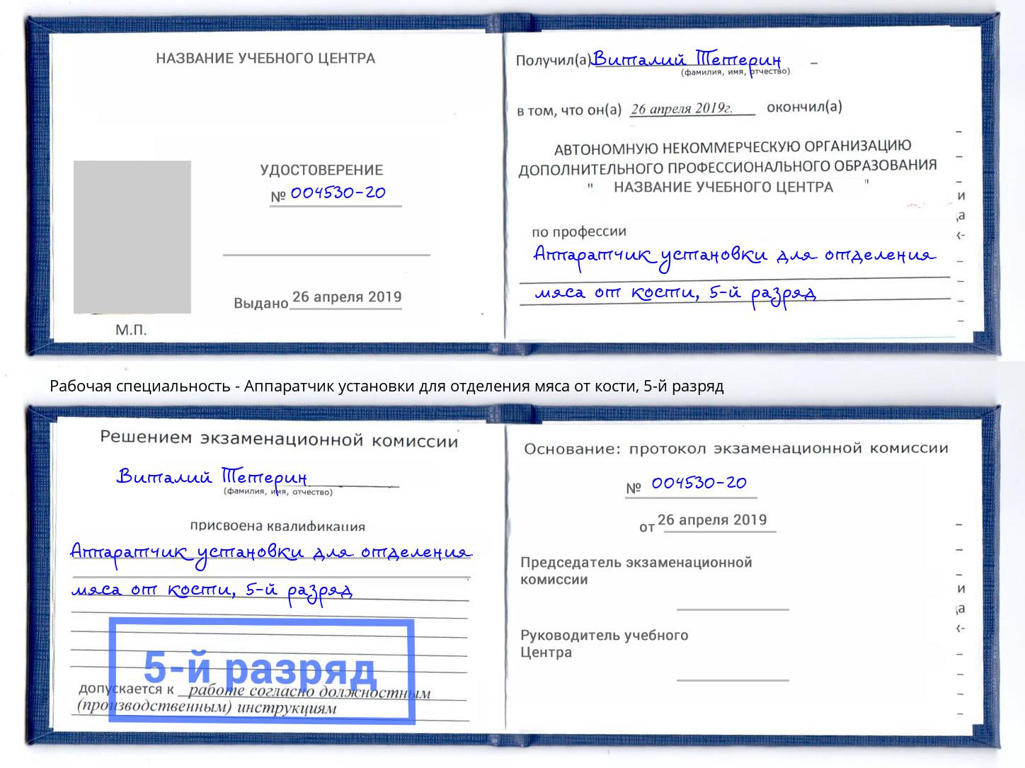 корочка 5-й разряд Аппаратчик установки для отделения мяса от кости Балашов