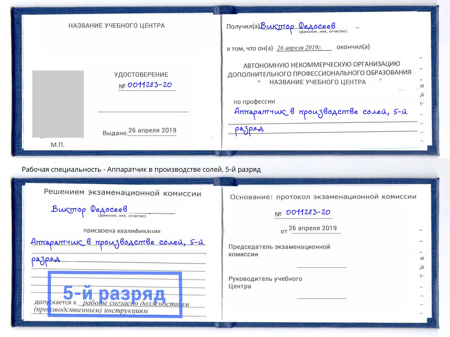 корочка 5-й разряд Аппаратчик в производстве солей Балашов