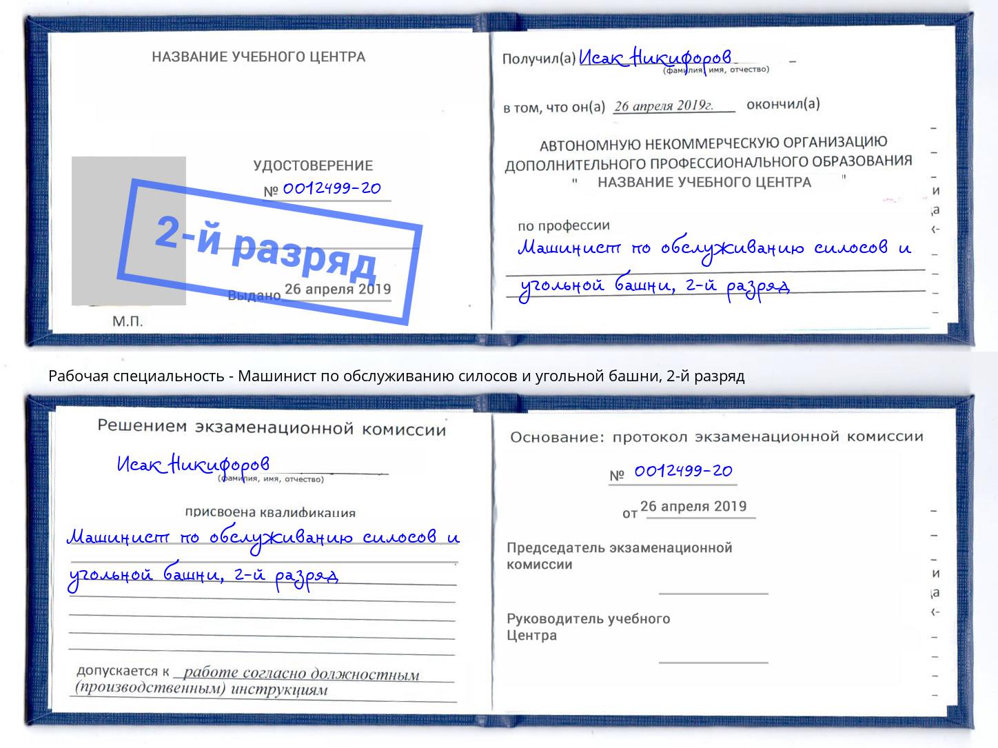 корочка 2-й разряд Машинист по обслуживанию силосов и угольной башни Балашов