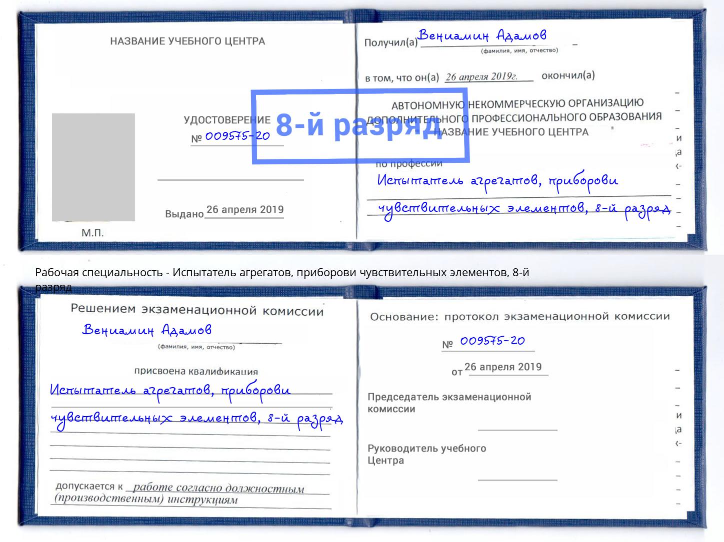 корочка 8-й разряд Испытатель агрегатов, приборови чувствительных элементов Балашов